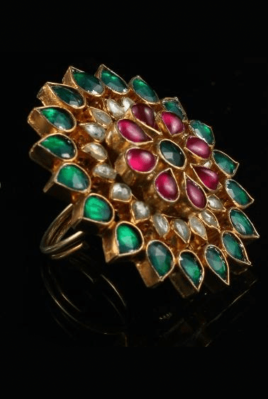 Green and Pink Petal Ring Riana by Shikha Jindal - Fabilicious Fashion