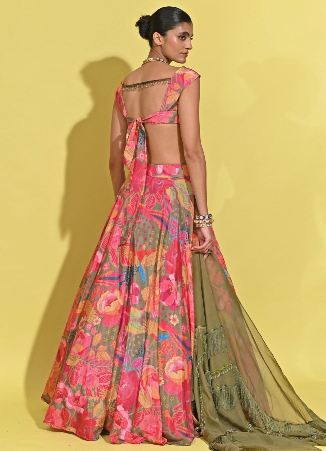 Rishi And Vibhuti Green And Pink Printed Crepe Lehenga SetFabilicious Fashion