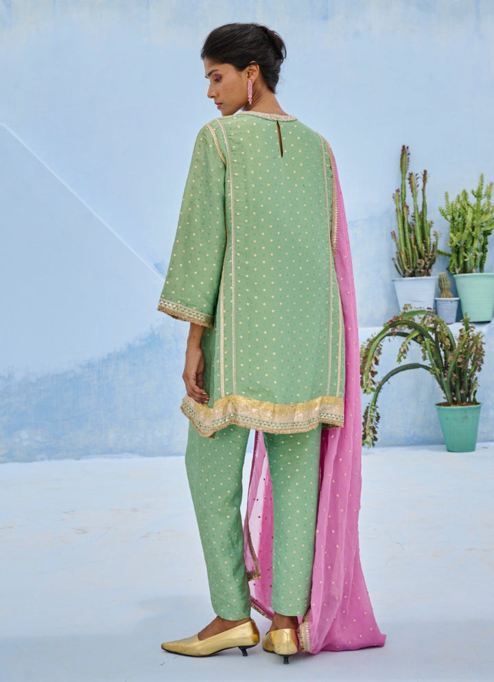 Green And Pink Silk Kurta Pant Set Chamee and Palak - Fabilicious Fashion
