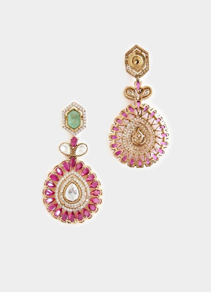 Green And Pink Stone Gold Plated Choker Necklace Set Vivinia By Vidhi Mehra - Fabilicious Fashion