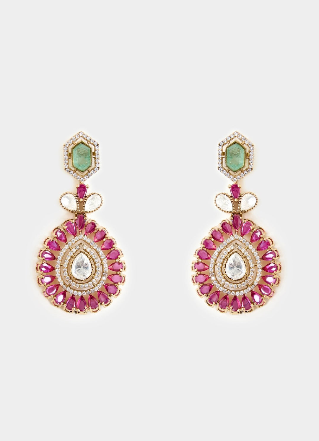 Green And Pink Stone Gold Plated Choker Necklace Set Vivinia By Vidhi Mehra - Fabilicious Fashion