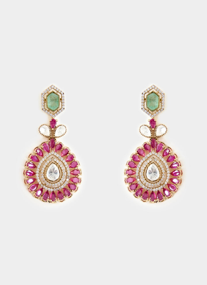 Green And Pink Stone Gold Plated Choker Necklace Set Vivinia By Vidhi Mehra - Fabilicious Fashion