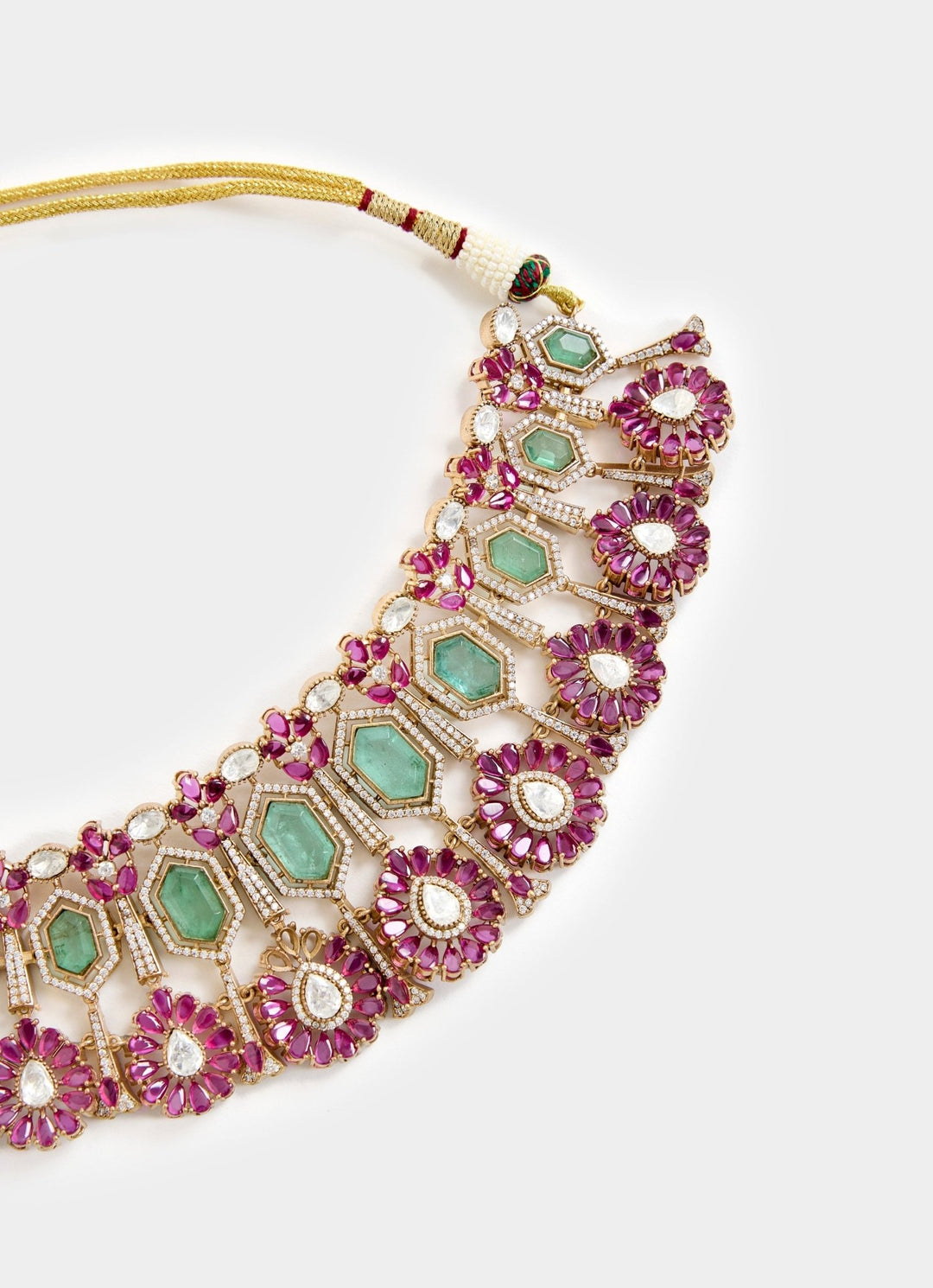 Green And Pink Stone Gold Plated Choker Necklace Set Vivinia By Vidhi Mehra - Fabilicious Fashion