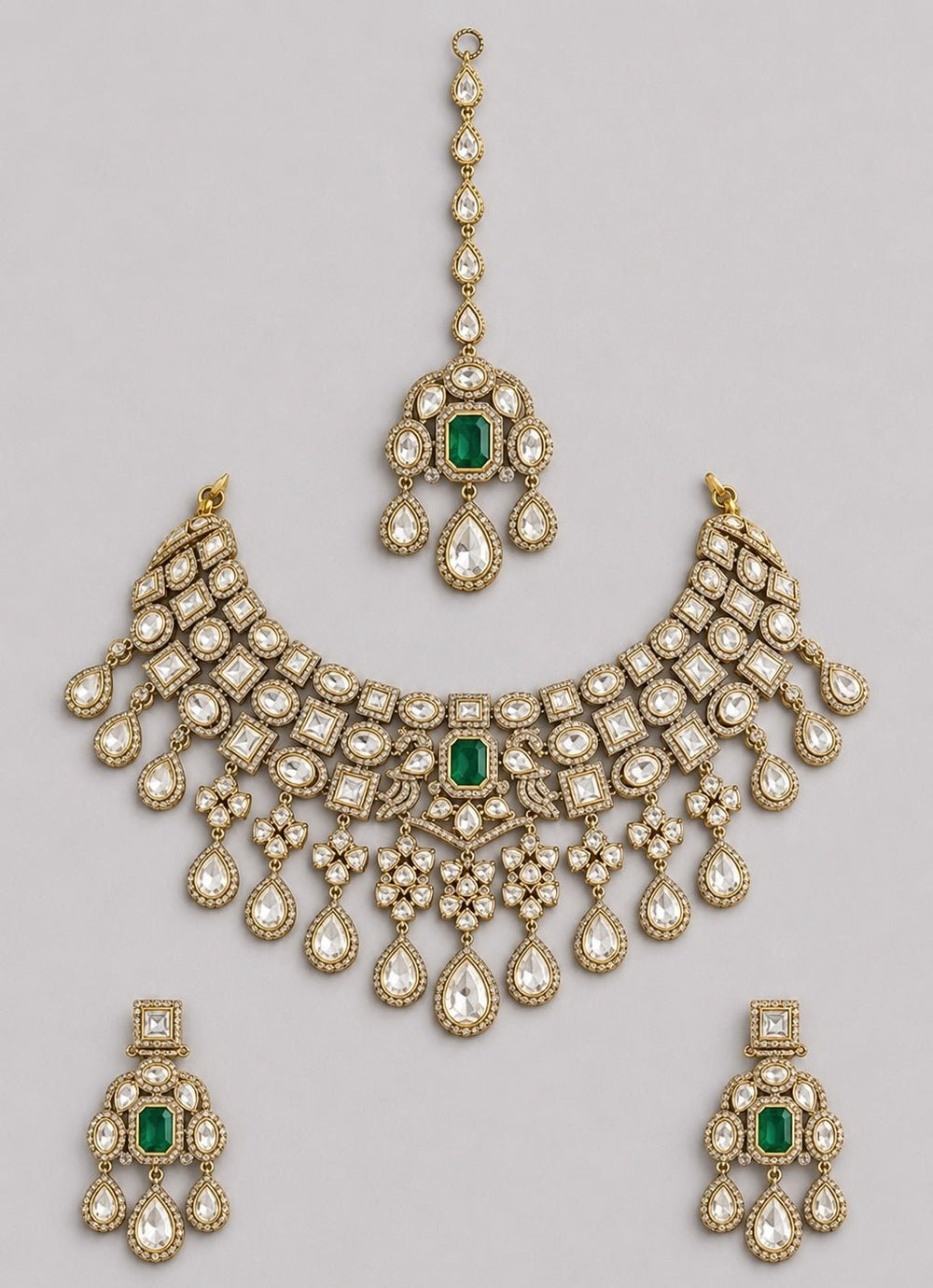 Zevar by Geeta Green And Polki Bridal Necklace SetFabilicious Fashion