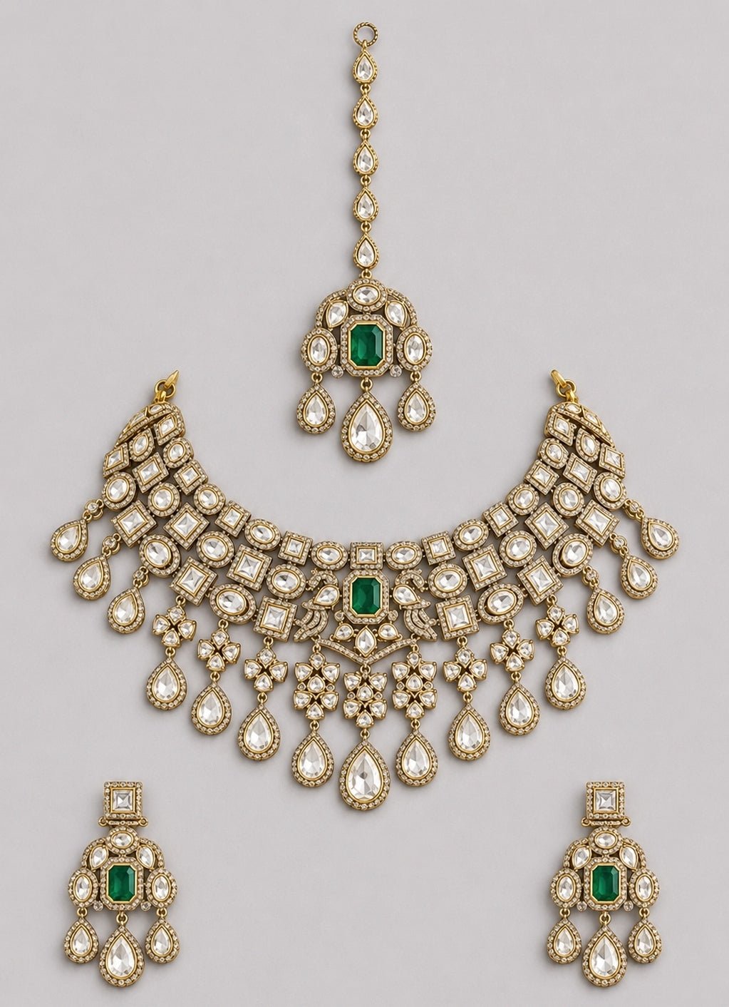 Zevar by Geeta Green And Polki Bridal Necklace SetFabilicious Fashion