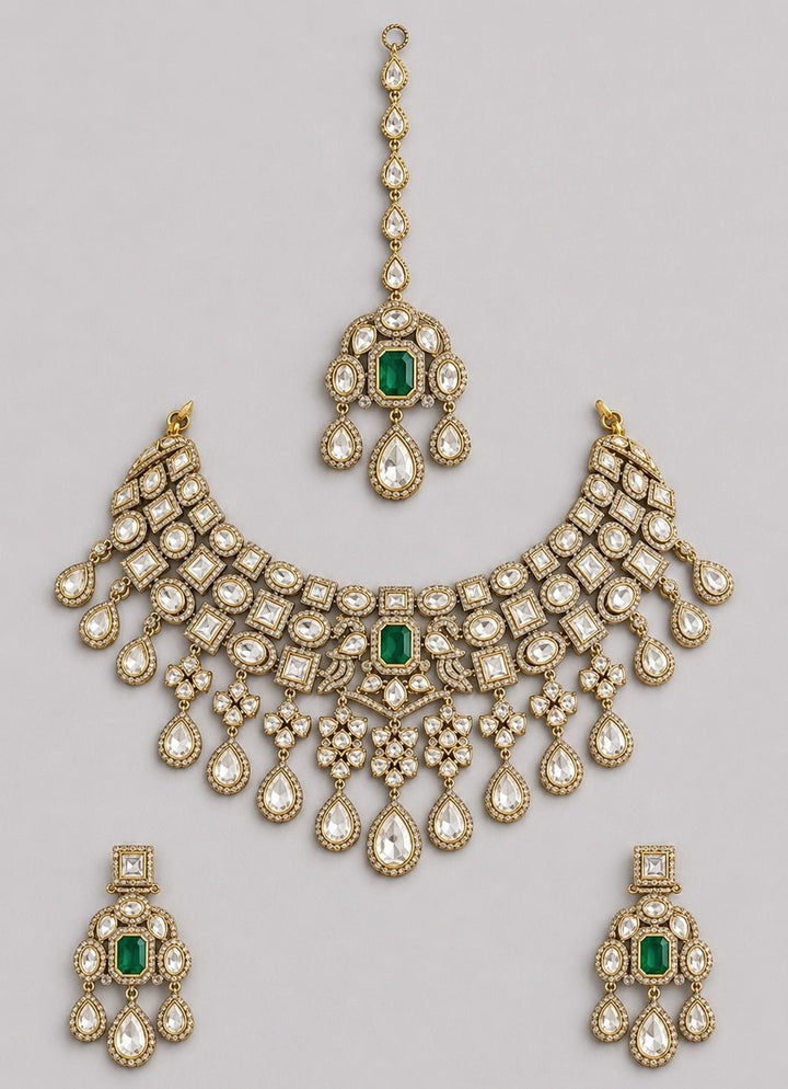 Zevar by Geeta Green And Polki Bridal Necklace SetFabilicious Fashion