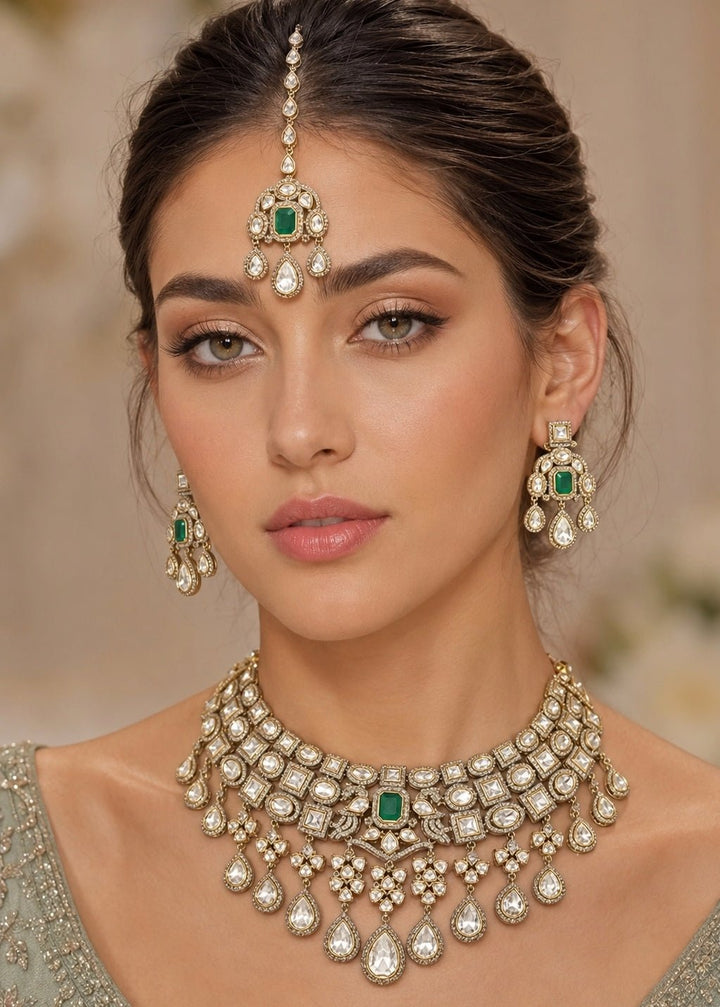 Zevar by Geeta Green And Polki Bridal Necklace SetFabilicious Fashion