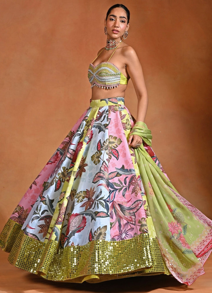 Rishi and Vibhuti Green And Powder Blue Crepe Lehenga SetFabilicious Fashion