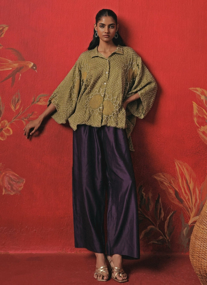 Twenty Nine Green And Purple Bandhani Shirt And Palazzo SetFabilicious Fashion
