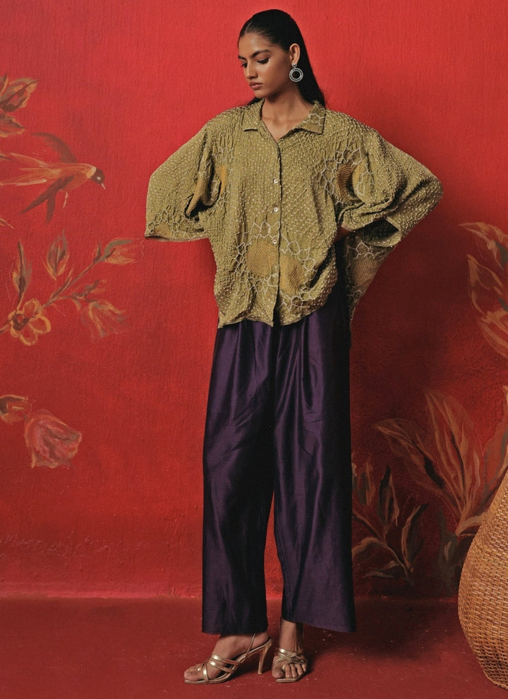 Twenty Nine Green And Purple Bandhani Shirt And Palazzo SetFabilicious Fashion
