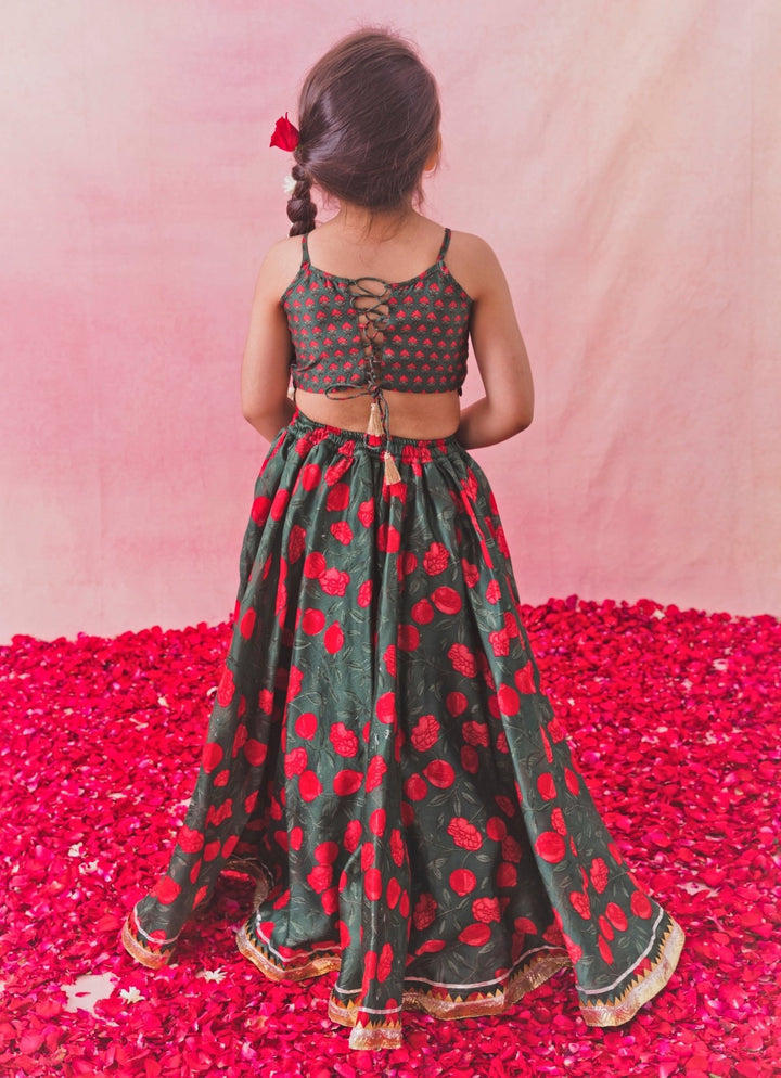 Green And Red Printed Georgette Lehenga Set Chotibuti - Fabilicious Fashion