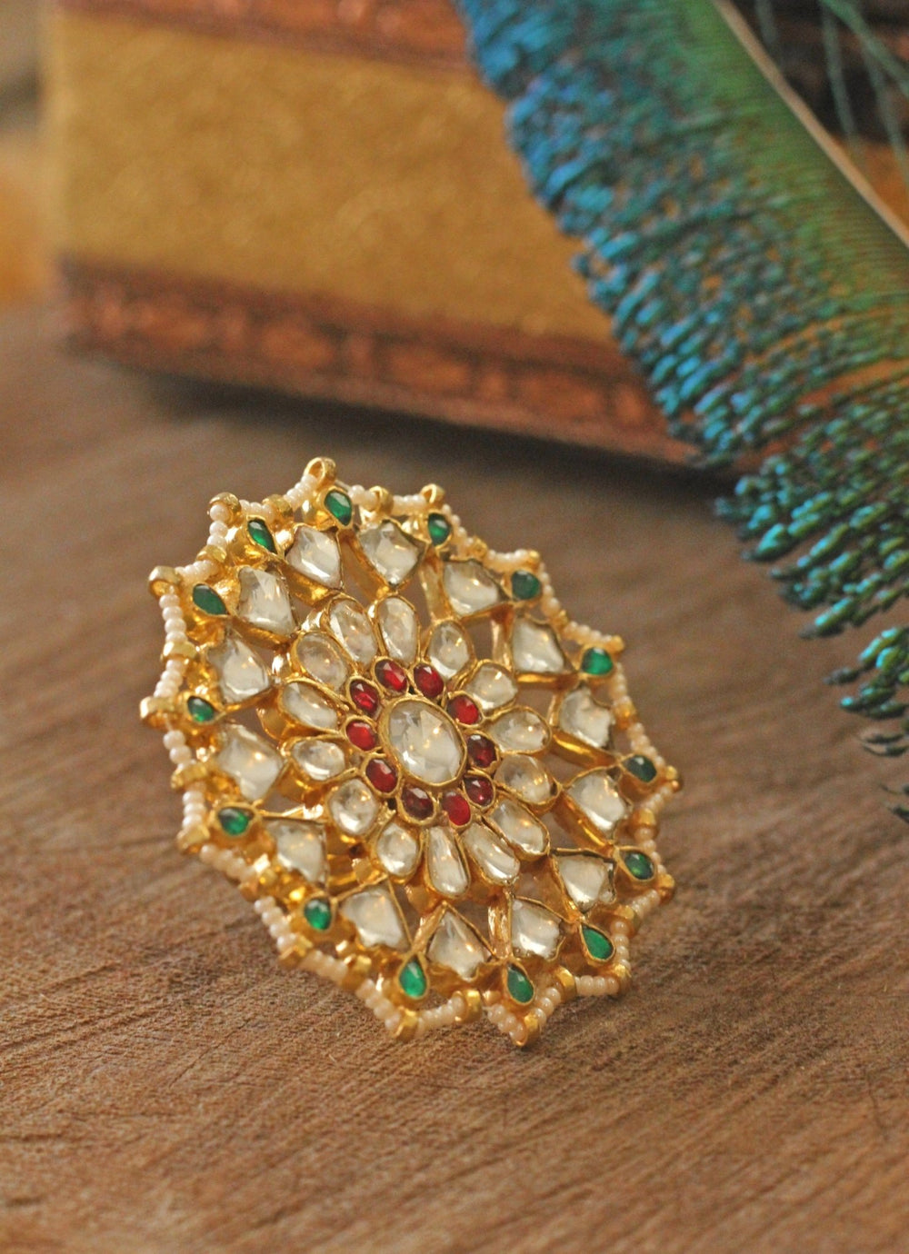 Green And Red Stone Jadtar Ring Riana by Shikha Jindal - Fabilicious Fashion