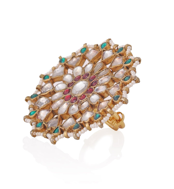 Green And Red Stone Jadtar Ring Riana by Shikha Jindal - Fabilicious Fashion