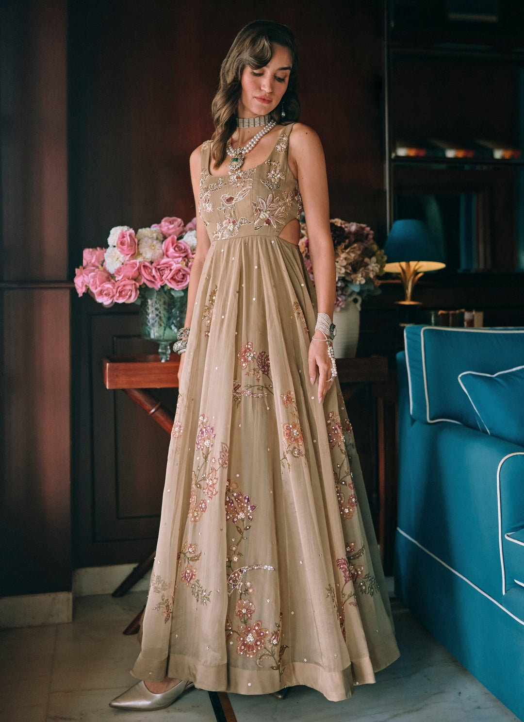 Paulmi and Harsh Green And Salmon Pink Printed Organza Anarkali SetFabilicious Fashion