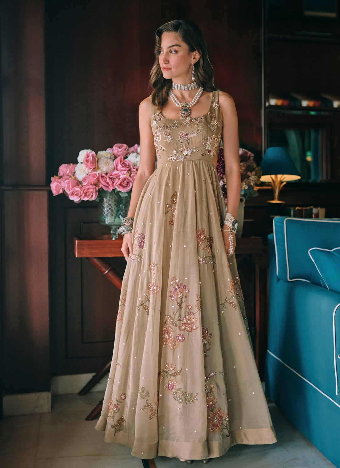 Paulmi and Harsh Green And Salmon Pink Printed Organza Anarkali SetFabilicious Fashion