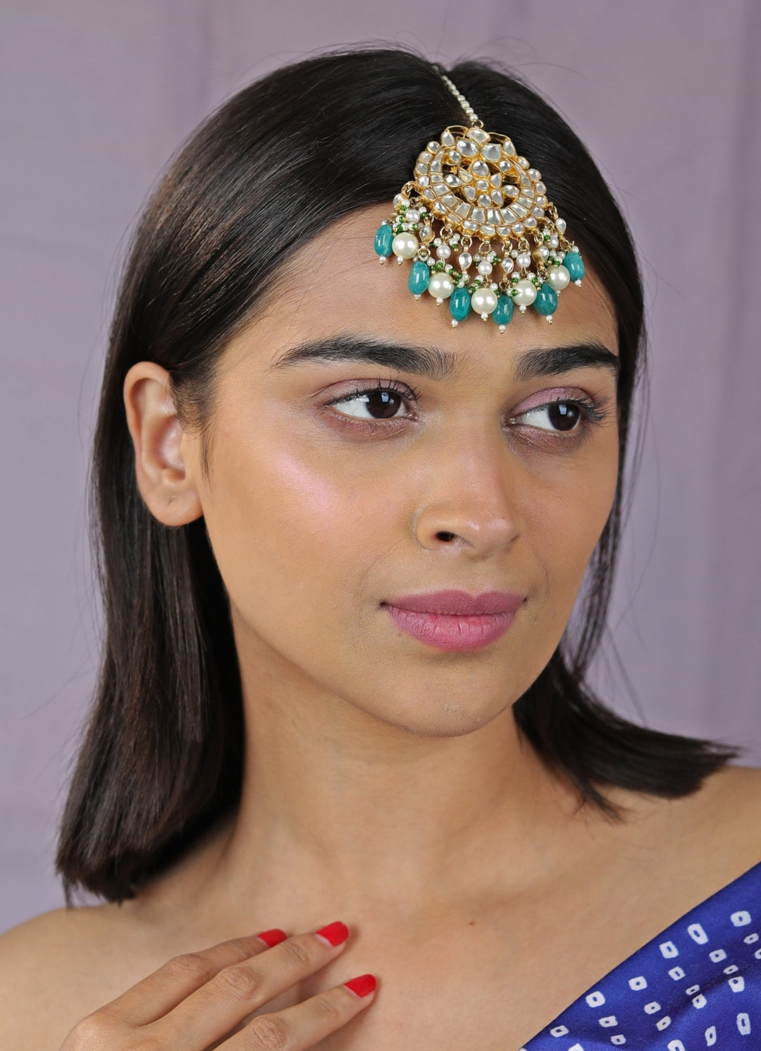 Green and White Beaded Maang Tikka Riana by Shikha Jindal - Fabilicious Fashion