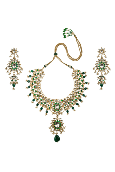 Green And White Bridal Necklace Set Riana by Shikha Jindal - Fabilicious Fashion