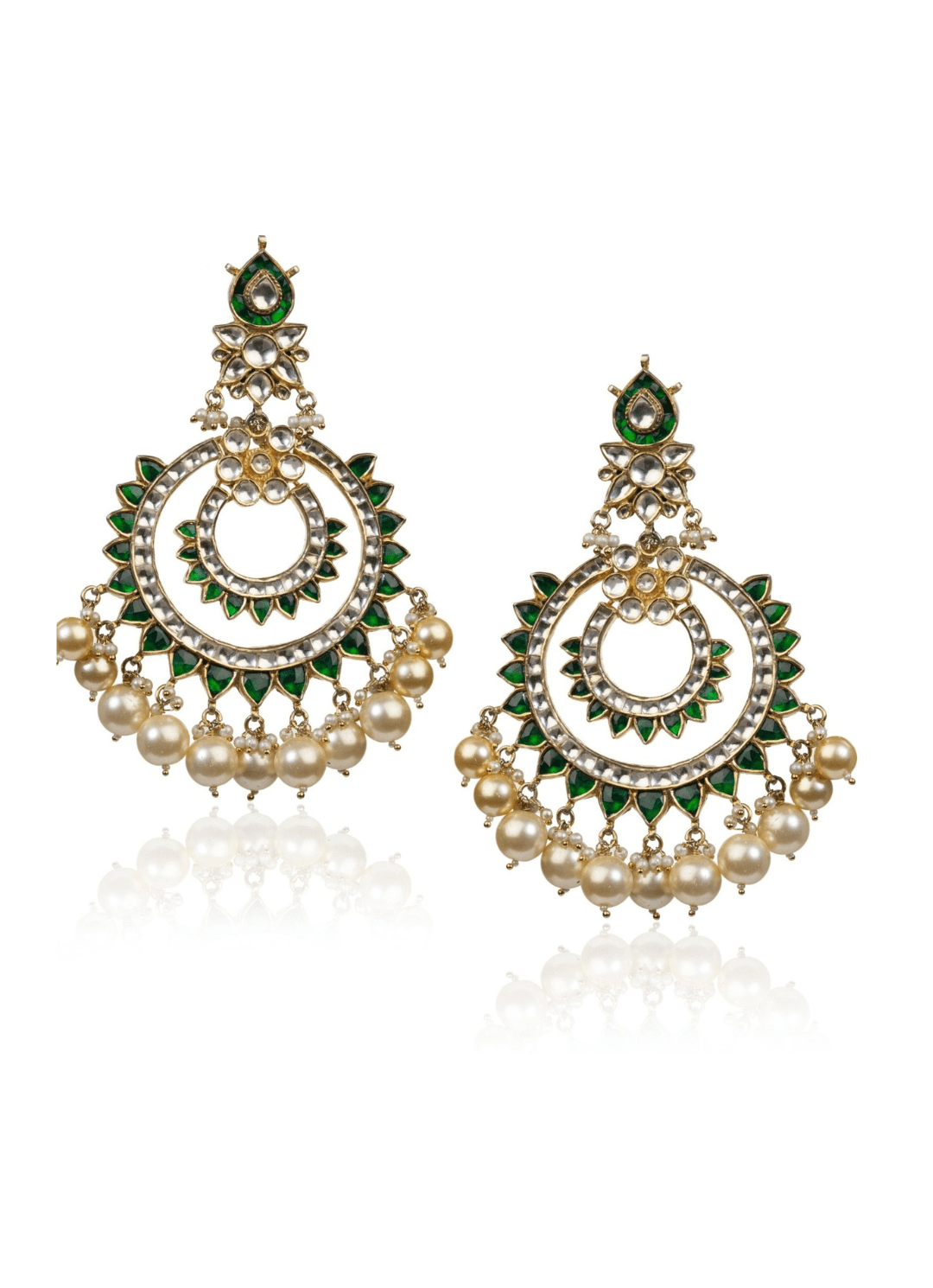 Green And White Chand Baali With Pearl Riana by Shikha Jindal - Fabilicious Fashion