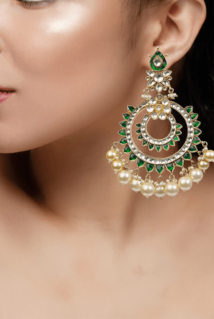 Green And White Chand Baali With Pearl Riana by Shikha Jindal - Fabilicious Fashion