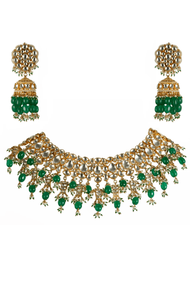 Green And White Fish Necklace With Jhumki Earrings Riana by Shikha Jindal - Fabilicious Fashion