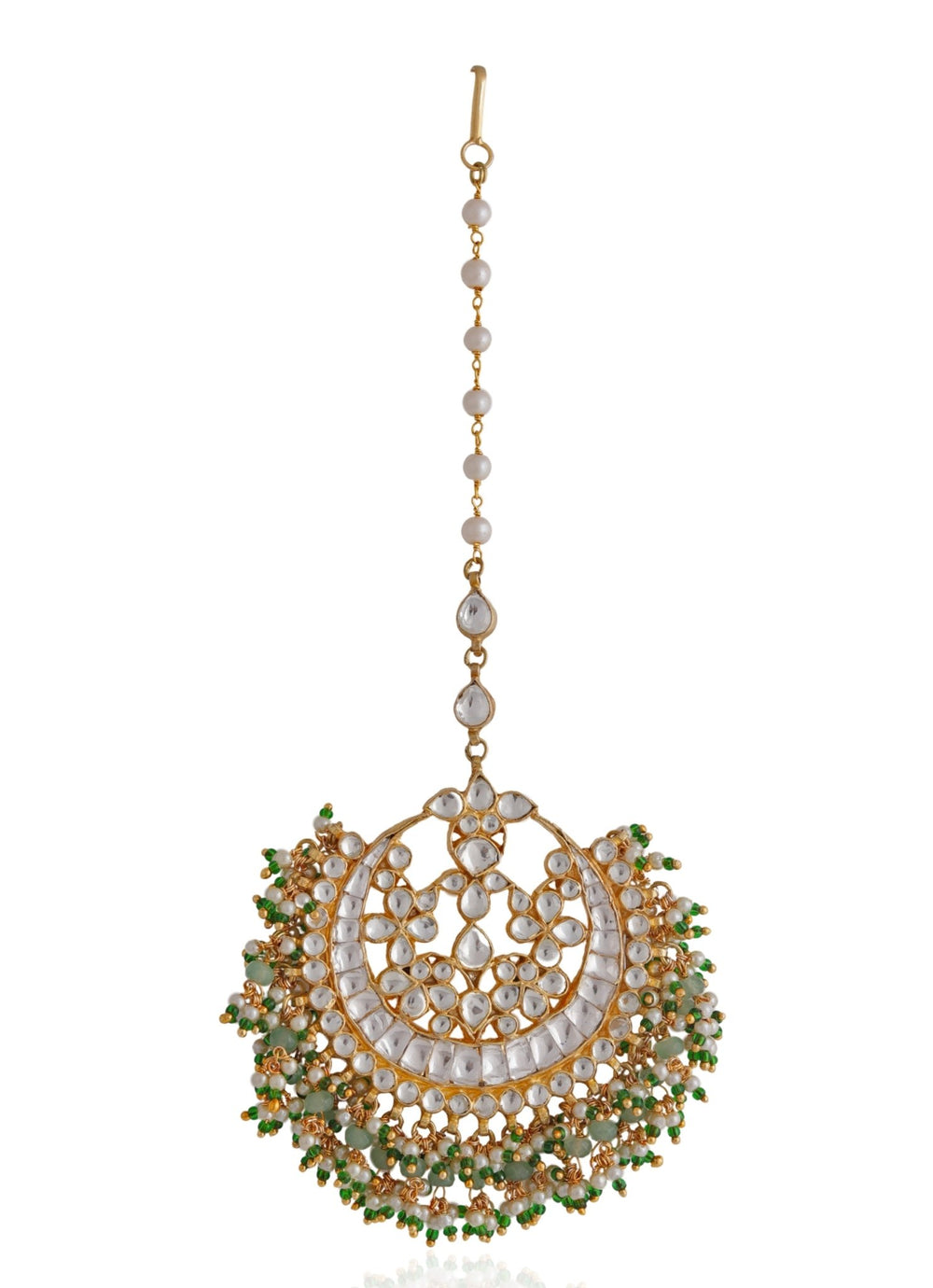 Green And White Jadtar Maang Tikka Riana by Shikha Jindal - Fabilicious Fashion