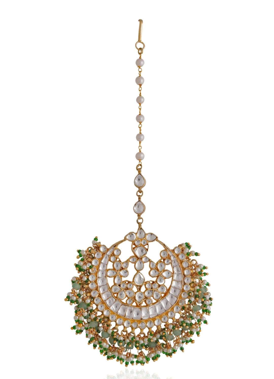Green And White Jadtar Maang Tikka Riana by Shikha Jindal - Fabilicious Fashion