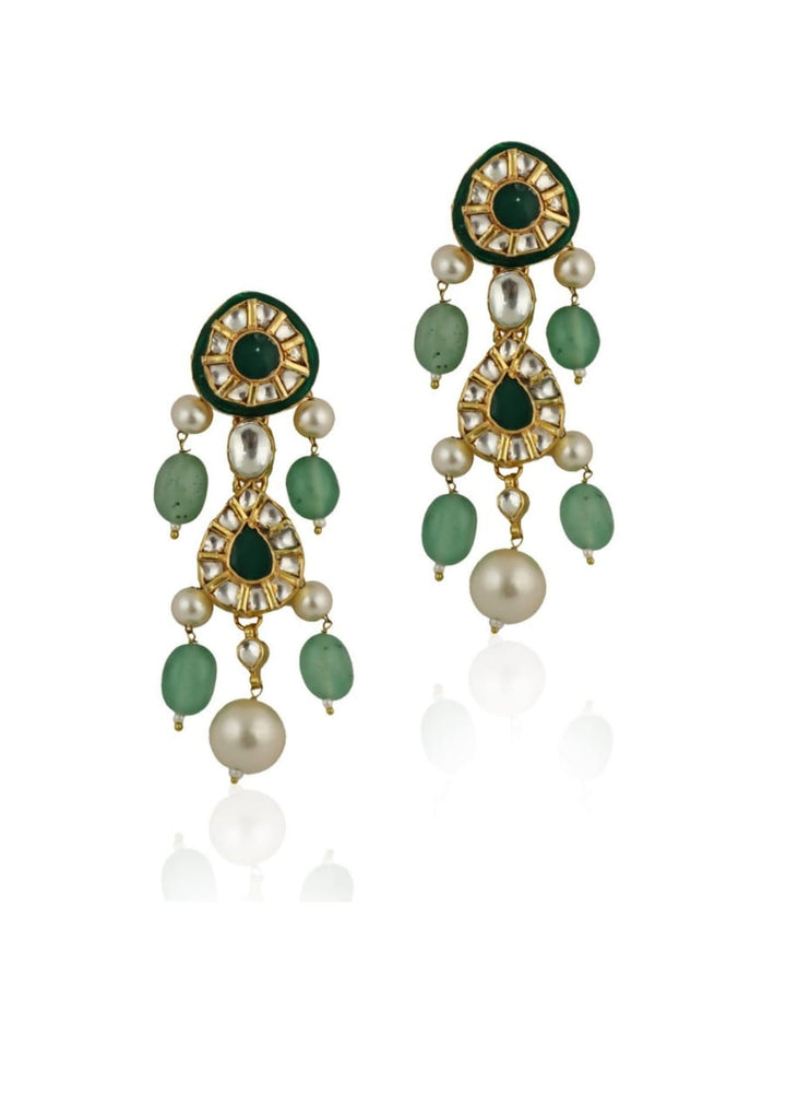Green And White Jadtar Stone Necklace Set Riana Jewellery - Fabilicious Fashion