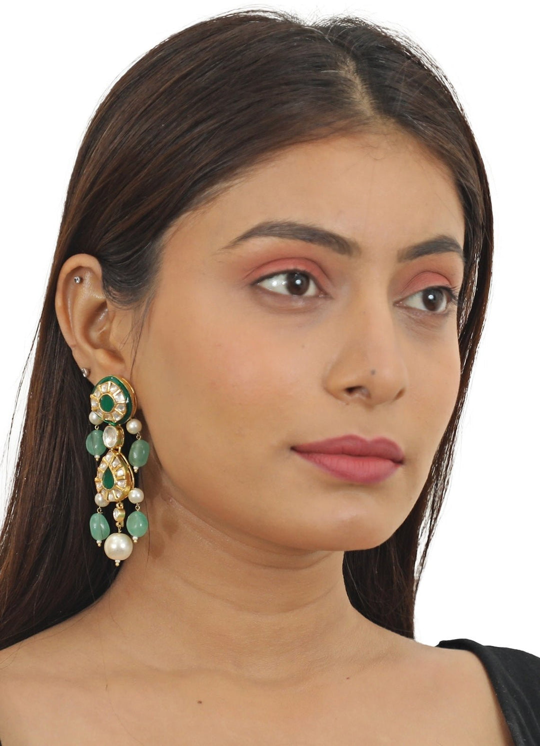 Green And White Jadtar Stone Necklace Set Riana Jewellery - Fabilicious Fashion