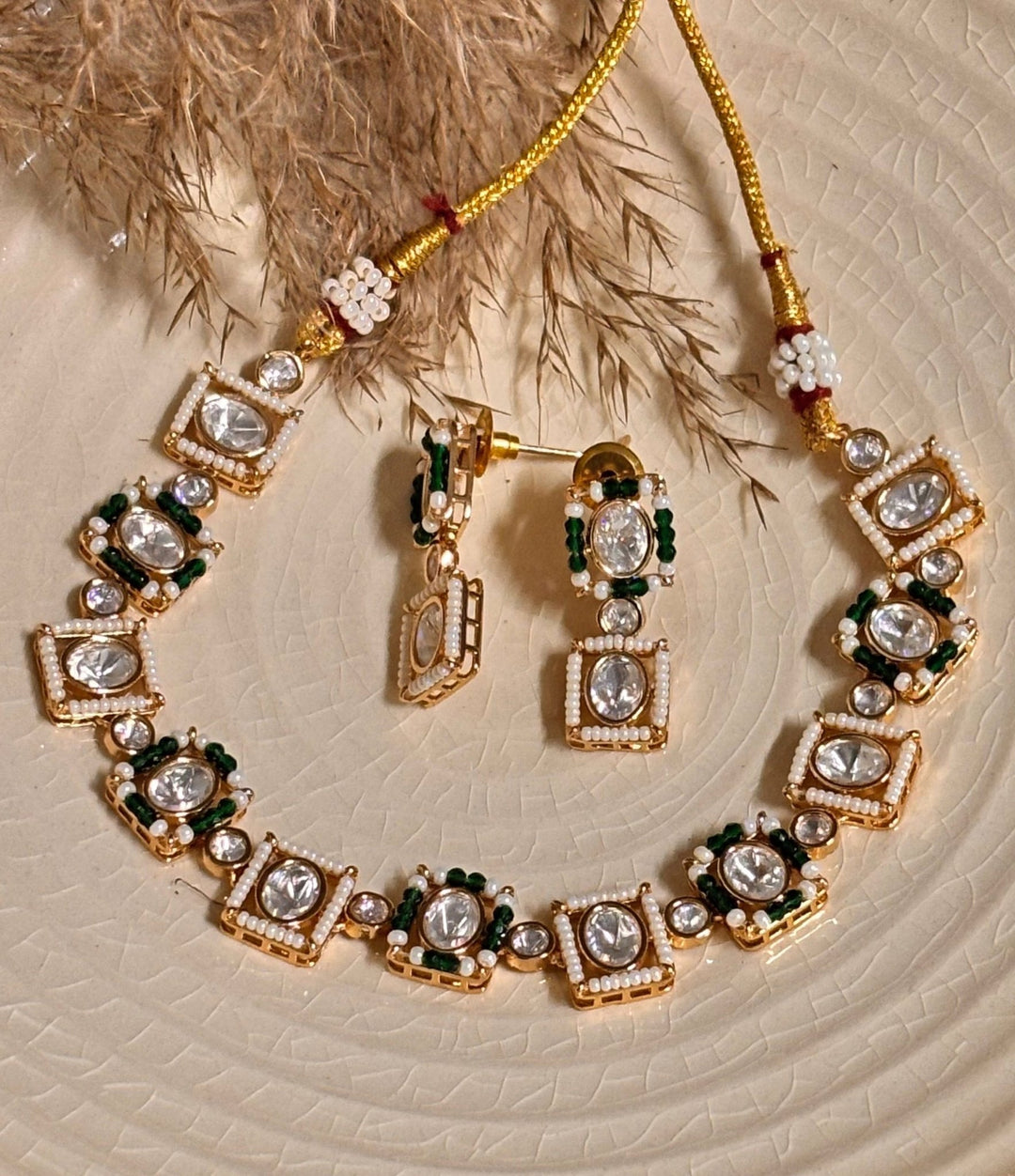 Naymee Green And White Kundan Choker SetFabilicious Fashion