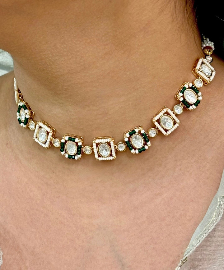 Naymee Green And White Kundan Choker SetFabilicious Fashion