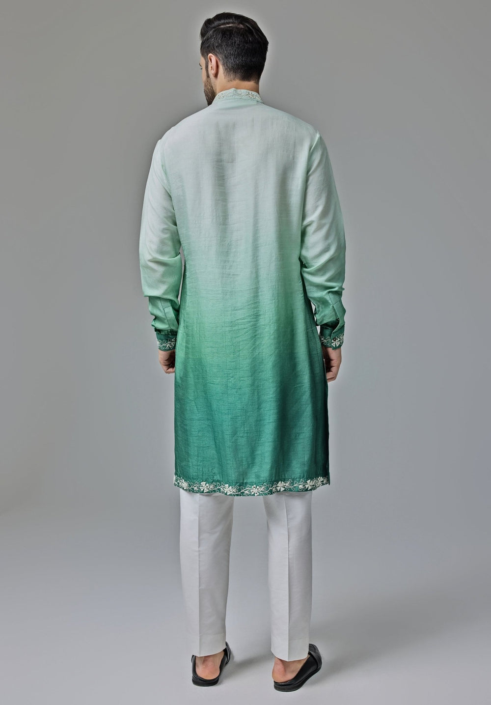 Green And White Ombre Mirror Embroidery Kurta Set Chatenya Mittal - Fabilicious Fashion