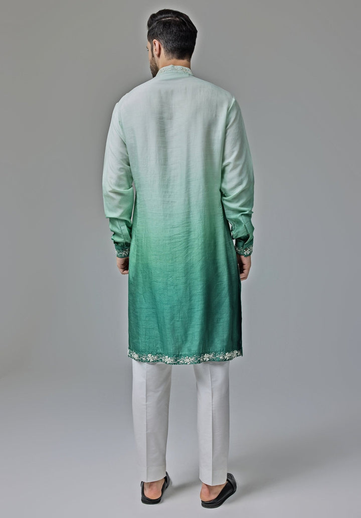 Green And White Ombre Mirror Embroidery Kurta Set Chatenya Mittal - Fabilicious Fashion