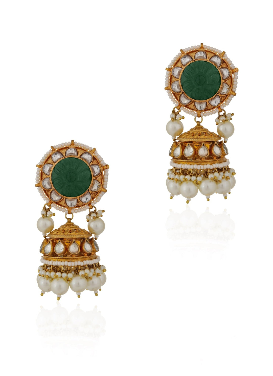 Green and White Stone Jhumka Earrings Riana by Shikha Jindal - Fabilicious Fashion