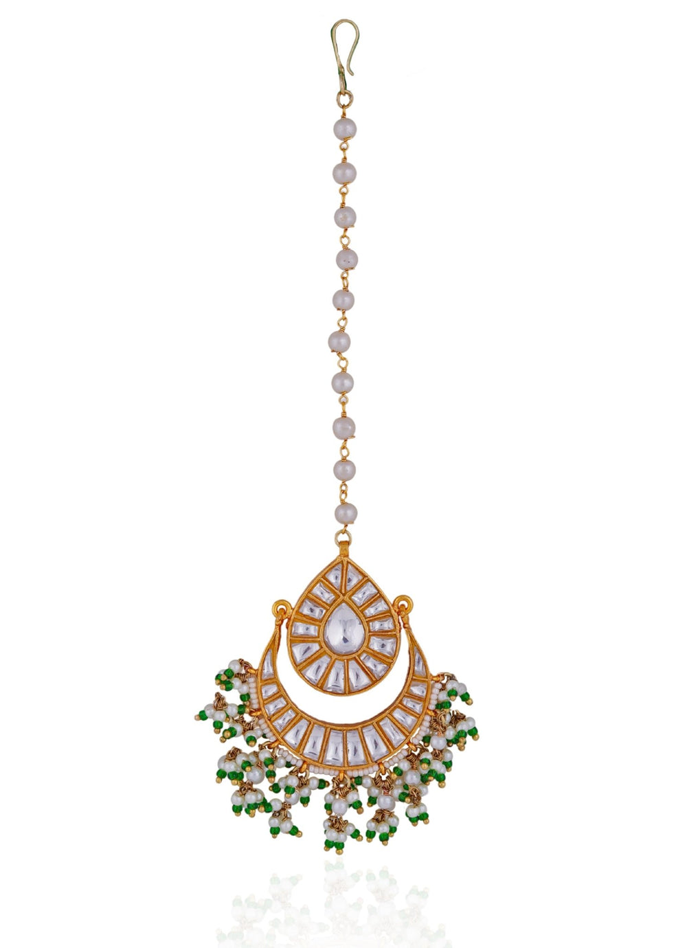 Green and White Stone Maang Tikka Riana by Shikha Jindal - Fabilicious Fashion