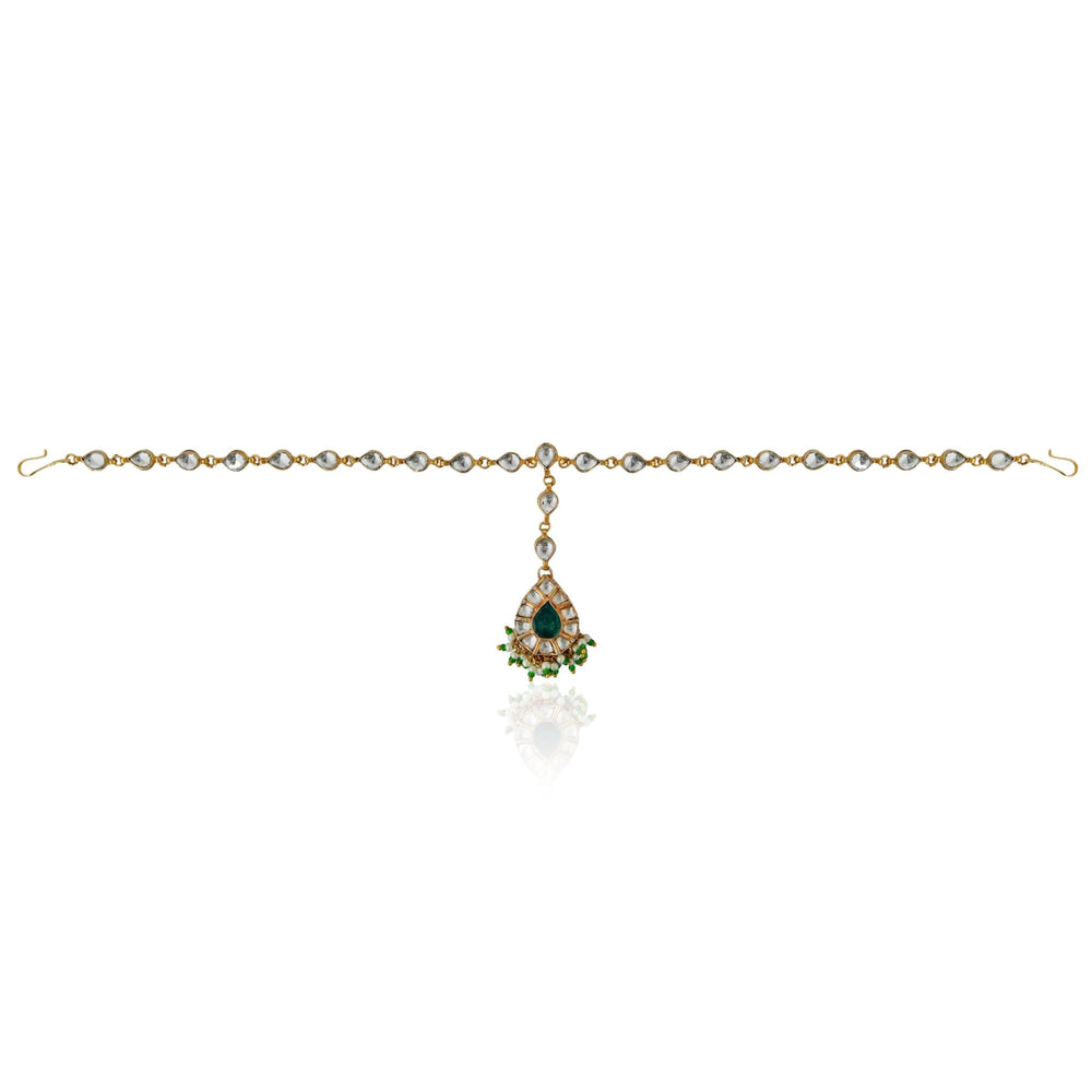 Green and White Stone Mathapatti Riana by Shikha Jindal - Fabilicious Fashion