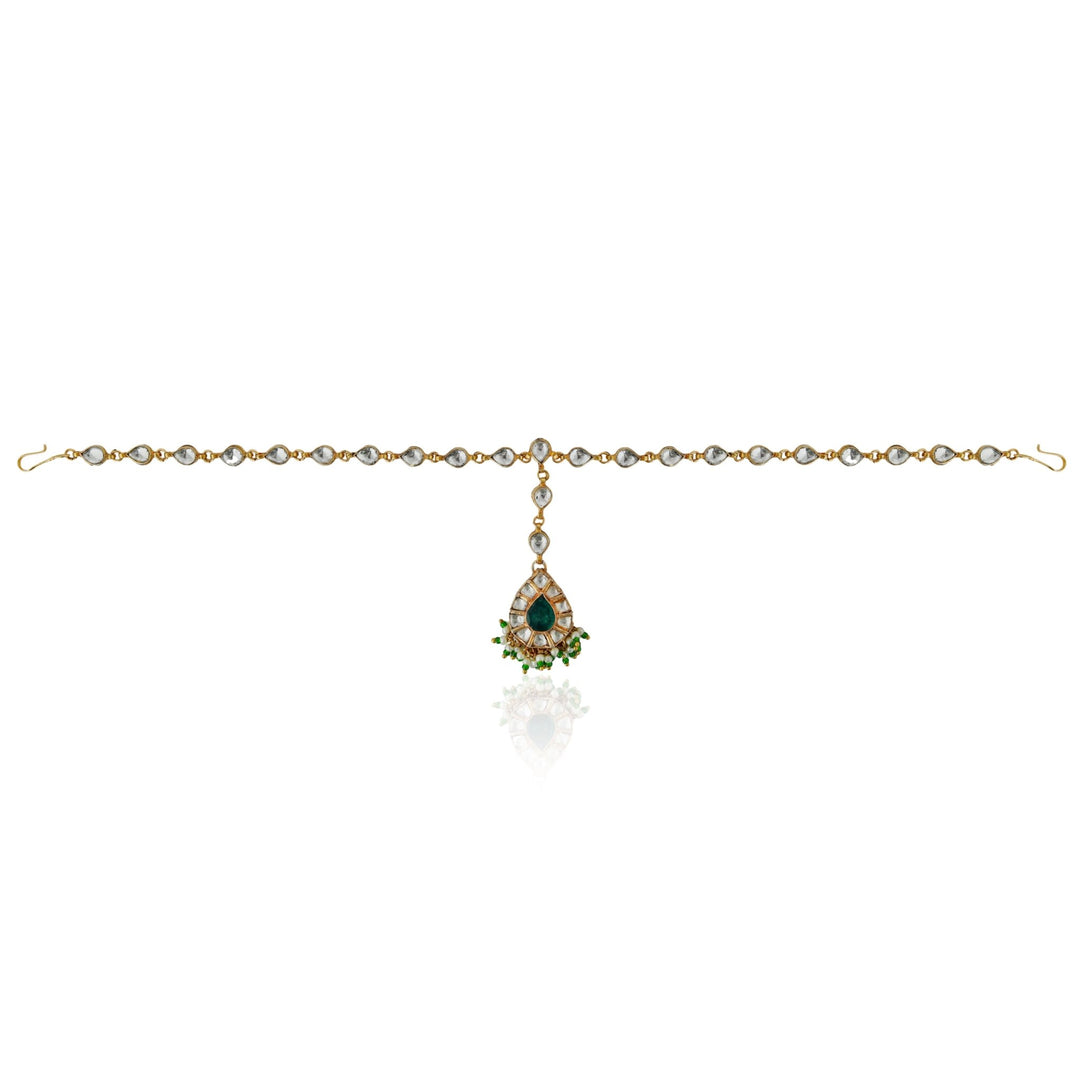 Green and White Stone Mathapatti Riana by Shikha Jindal - Fabilicious Fashion