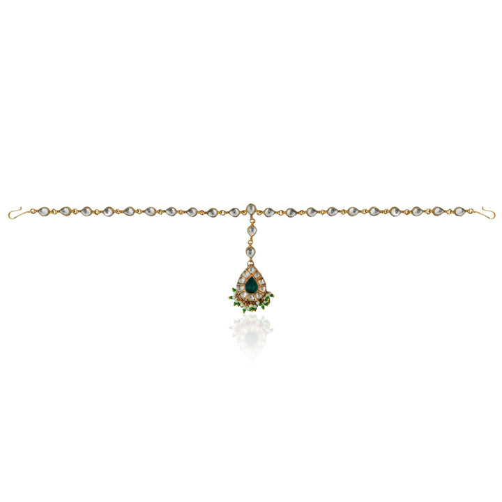 Green and White Stone Mathapatti Riana by Shikha Jindal - Fabilicious Fashion