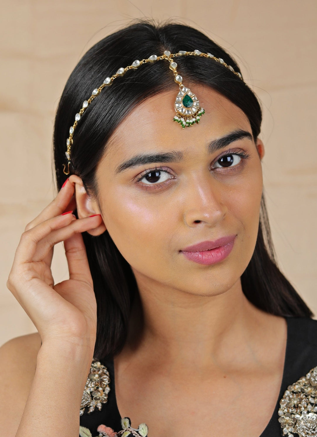 Green and White Stone Mathapatti Riana by Shikha Jindal - Fabilicious Fashion
