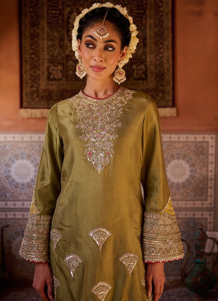Green And Yellow Kurta Salwar Set KAPDA DORI - Fabilicious Fashion