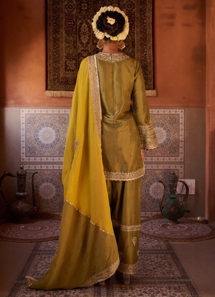 Green And Yellow Kurta Salwar Set KAPDA DORI - Fabilicious Fashion