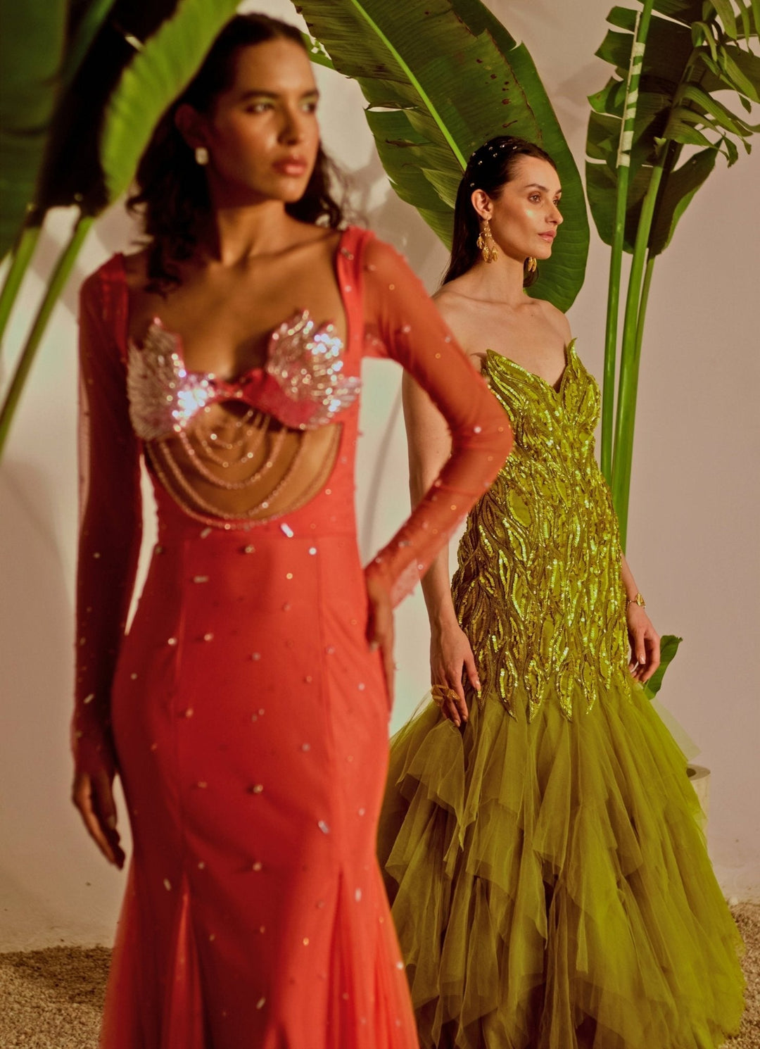 Green Appliqué Embroidered Mermaid Gown Silky Bindra - Fabilicious Fashion