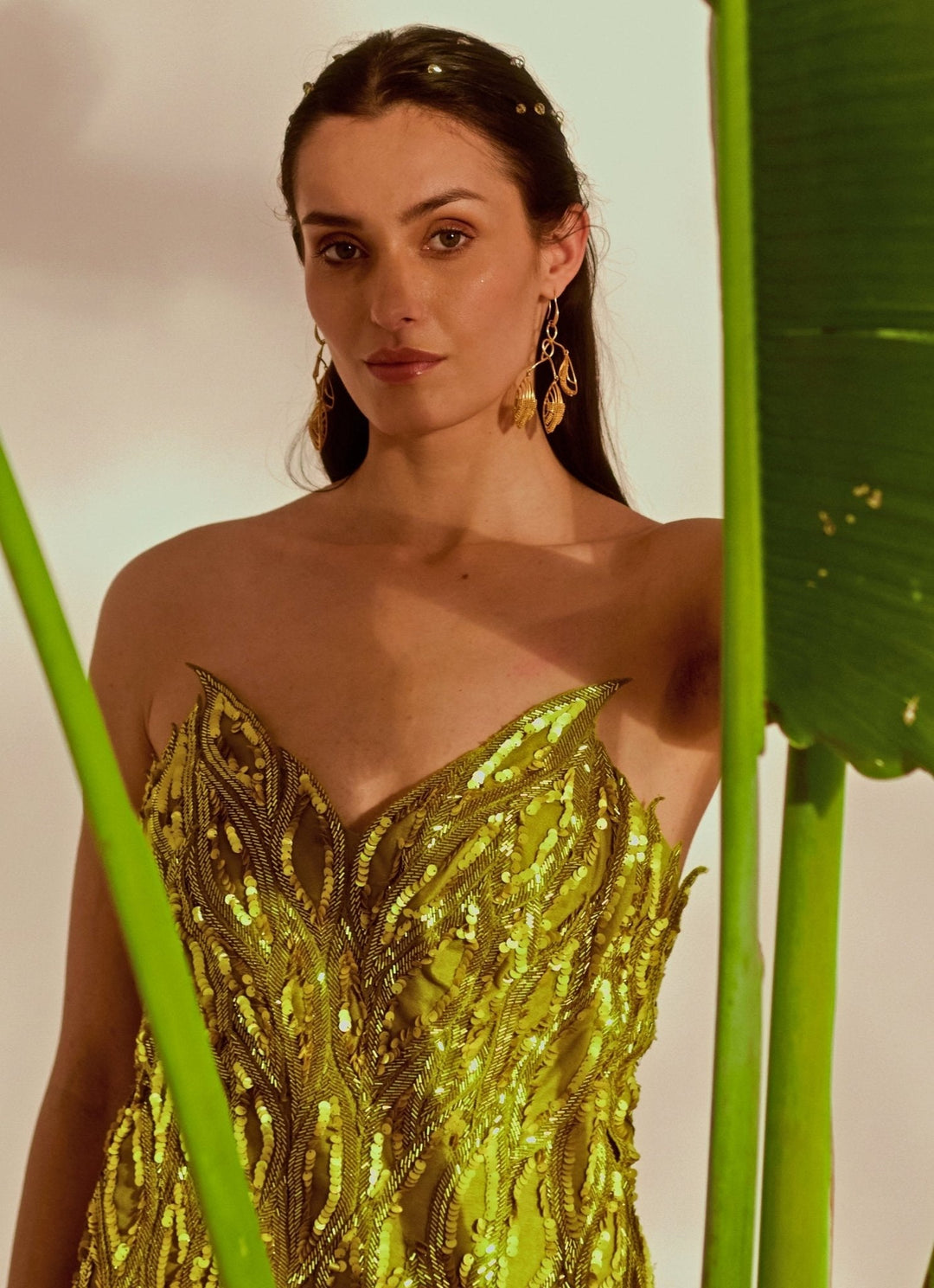 Green Appliqué Embroidered Mermaid Gown Silky Bindra - Fabilicious Fashion