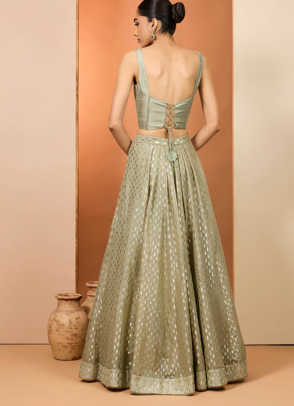 Green Banarasi Chanderi Corset Lehenga Set Neha Khullar - Fabilicious Fashion