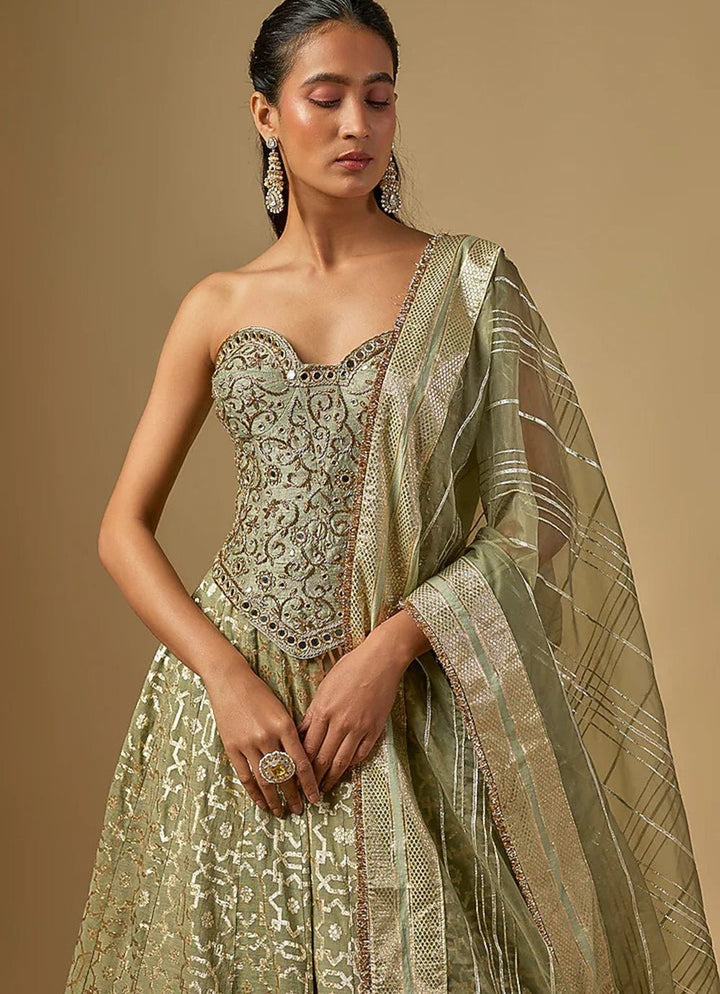 Neha Khullar Green Banarasi Chanderi Corset LehengaFabilicious Fashion