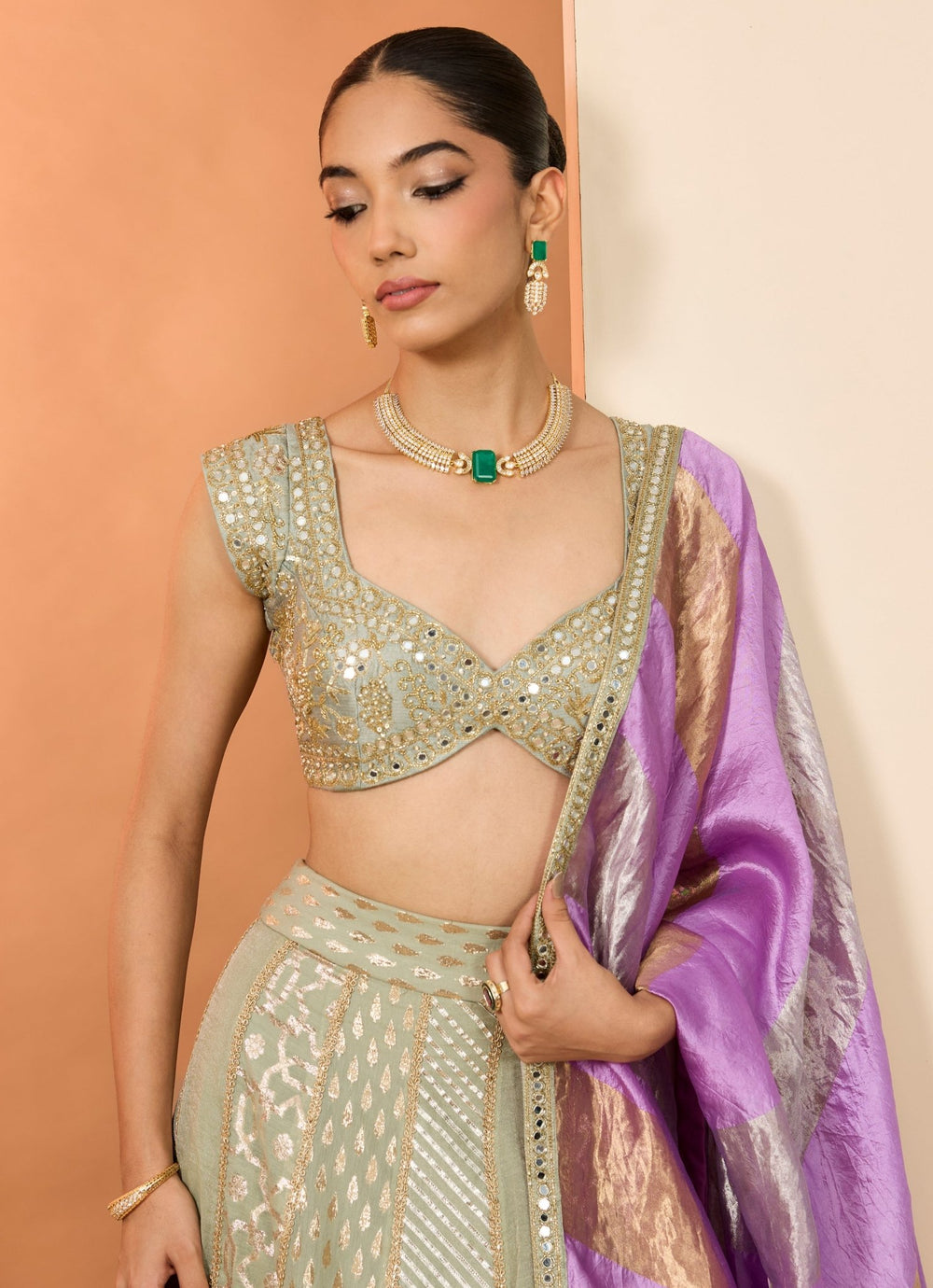 Green Banarasi Chanderi Lehenga Set Neha Khullar - Fabilicious Fashion