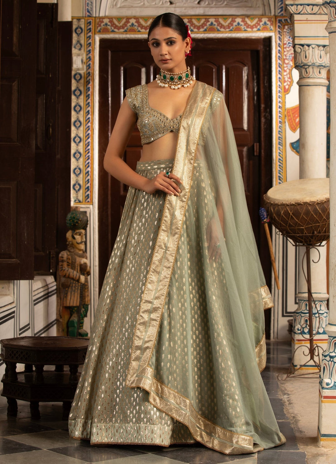 Green Banarasi Chanderi Lehenga Set Neha Khullar - Fabilicious Fashion