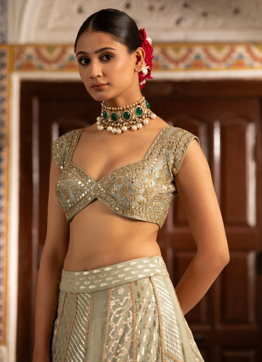 Green Banarasi Chanderi Lehenga Set Neha Khullar - Fabilicious Fashion