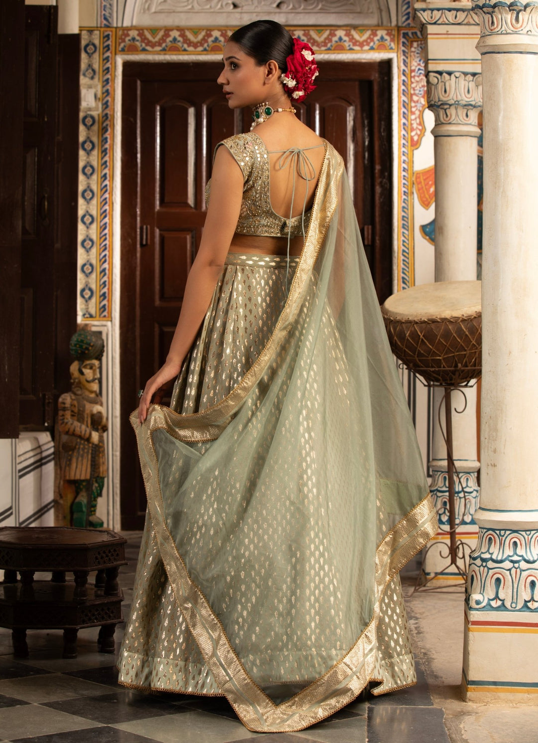 Green Banarasi Chanderi Lehenga Set Neha Khullar - Fabilicious Fashion
