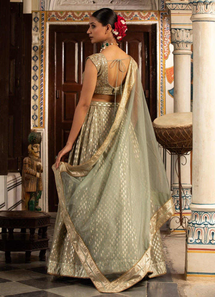 Green Banarasi Chanderi Lehenga Set Neha Khullar - Fabilicious Fashion