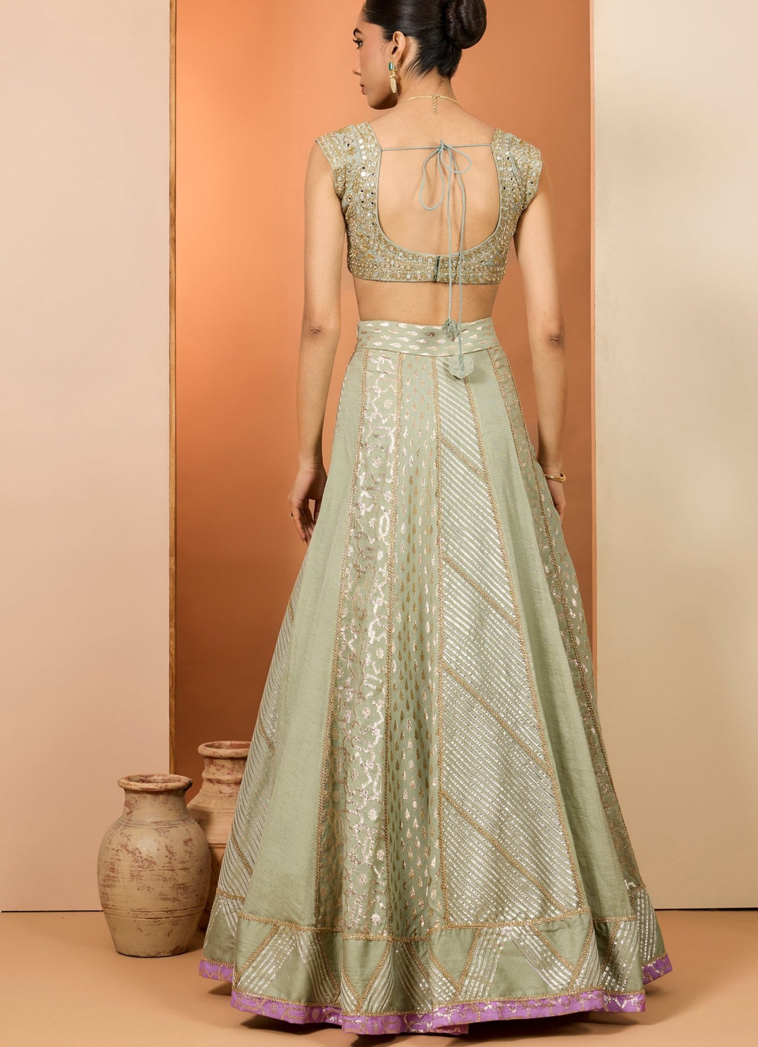 Green Banarasi Chanderi Lehenga Set Neha Khullar - Fabilicious Fashion
